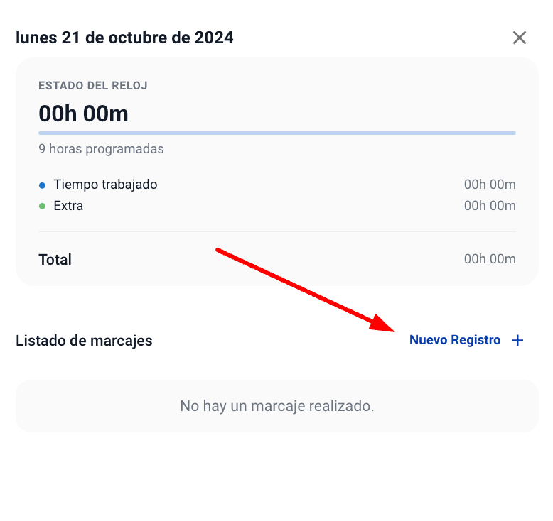 Botón Nuevo registro en el detalle del día