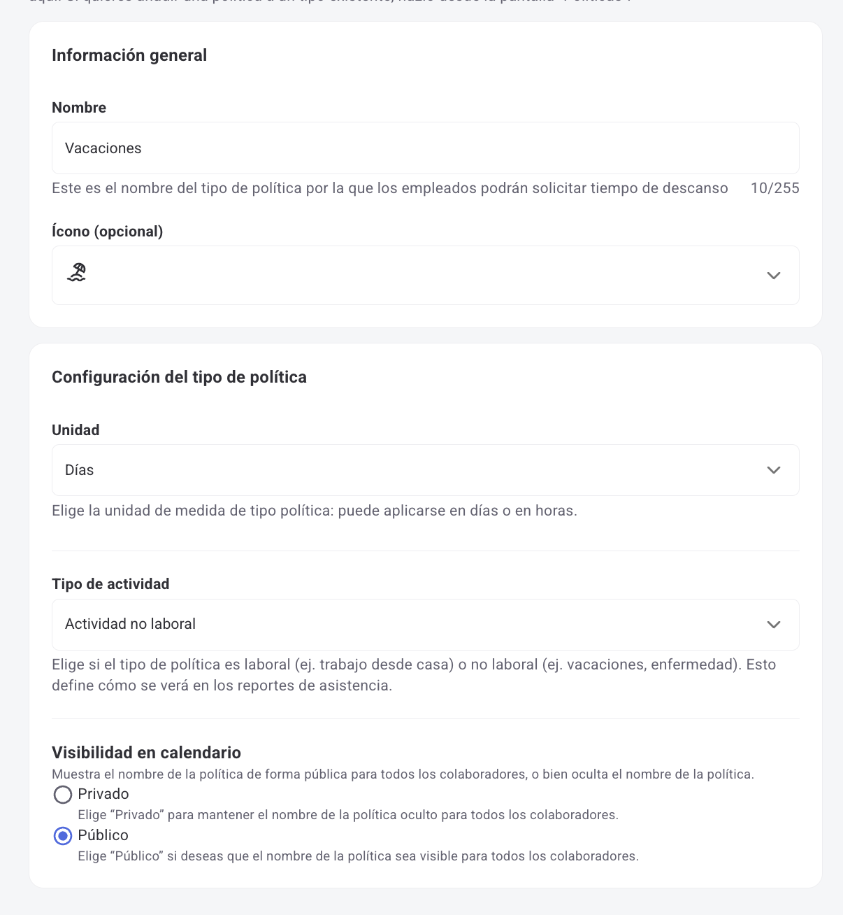 Pantalla de configuración