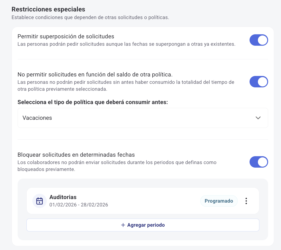Pantalla de configuración