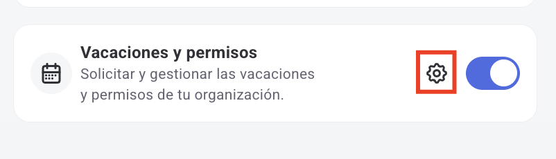 Engranaje de configuración de Vacaciones y Permisos
