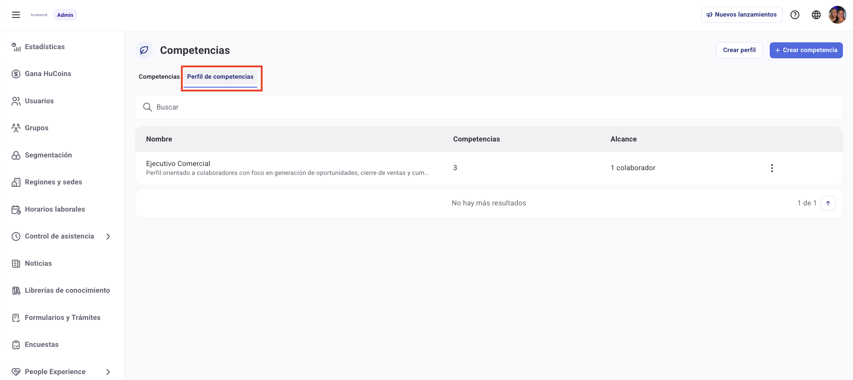 Pantalla de configuraciones
