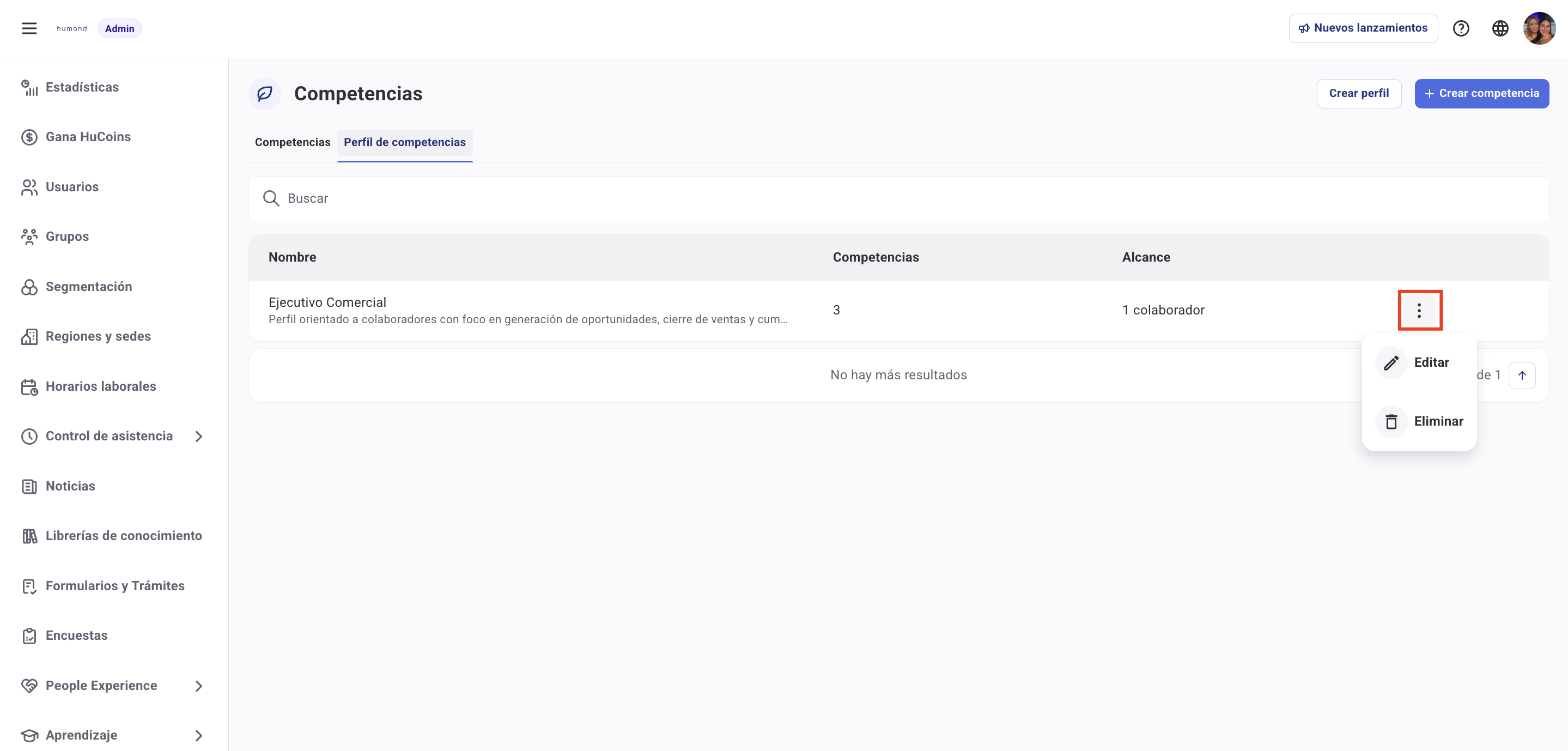 Pantalla de configuraciones
