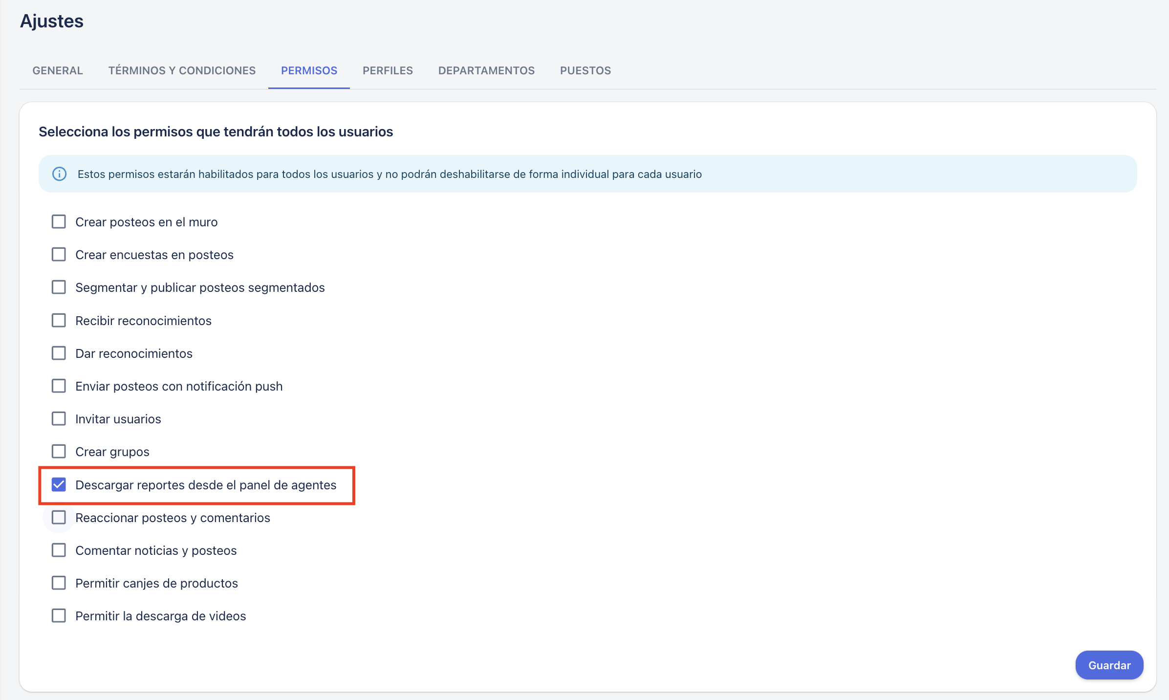 Permission to download reports from the agent panel