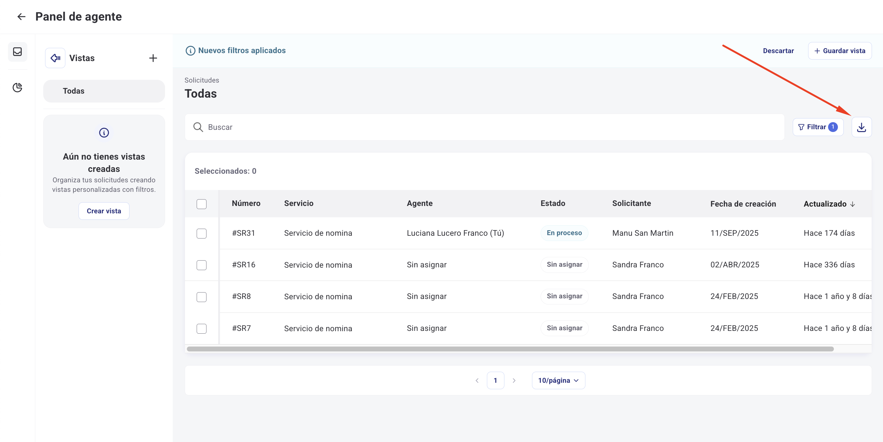 Download report button in the panel