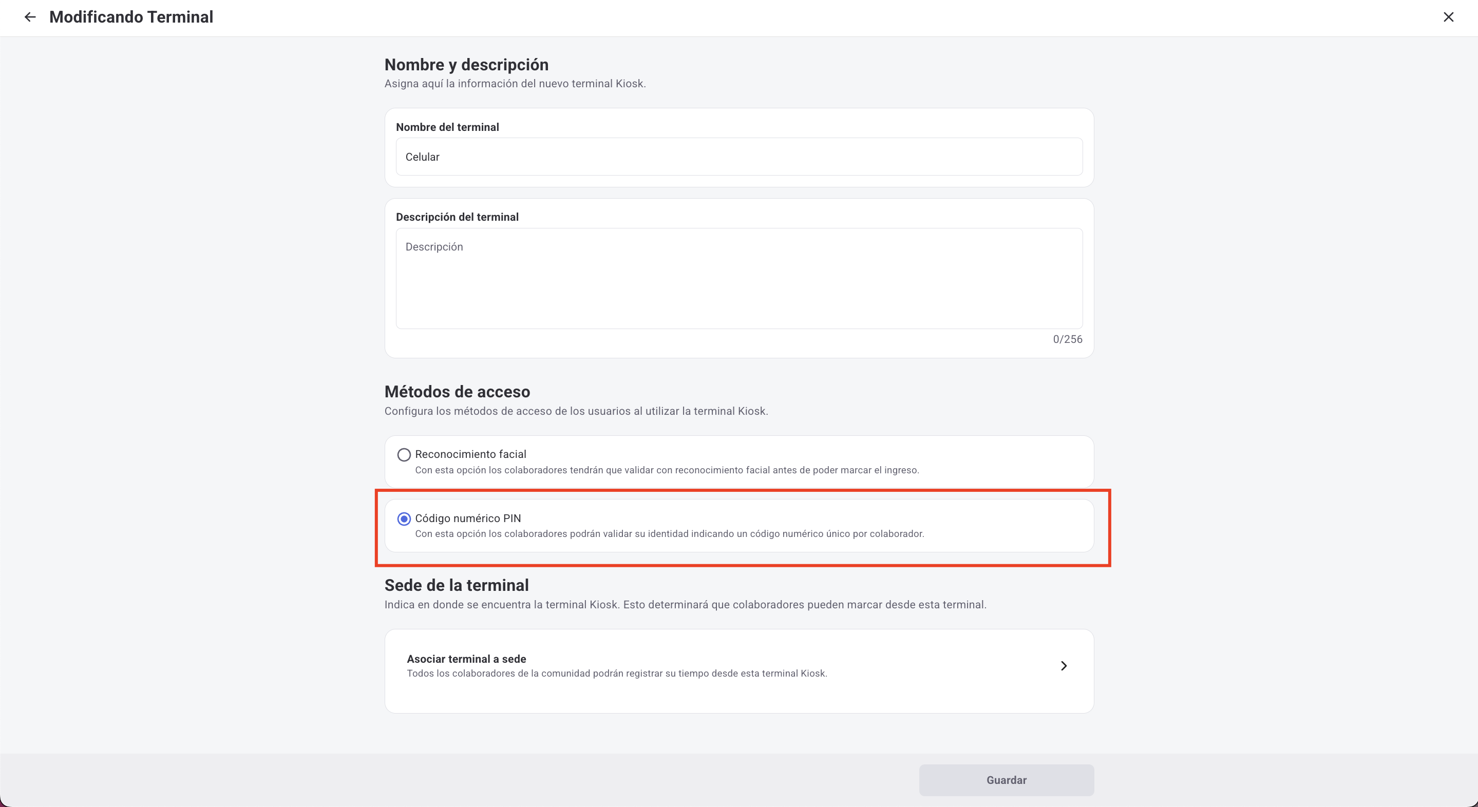 Pantalla de configuraciones