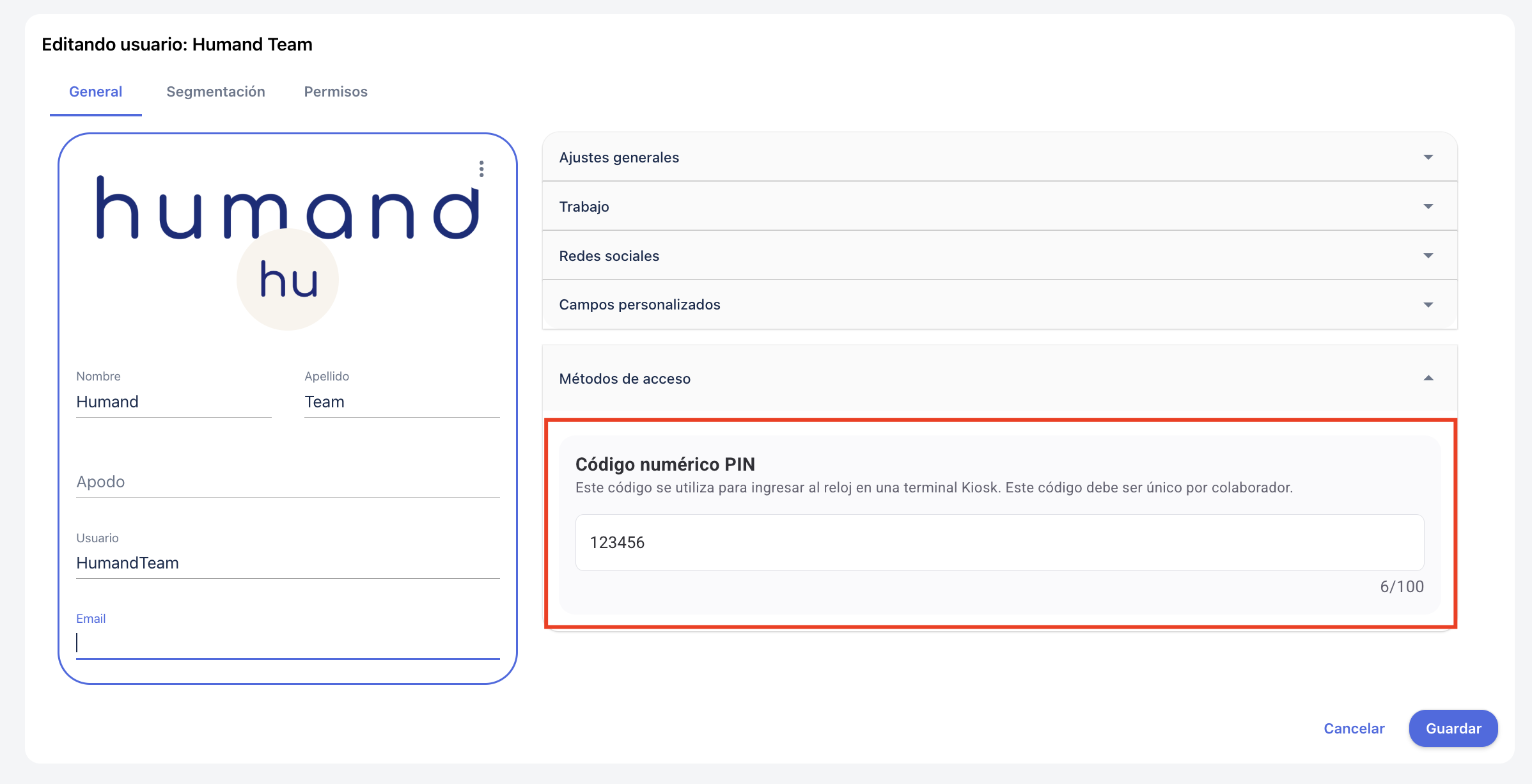 Pantalla de configuraciones