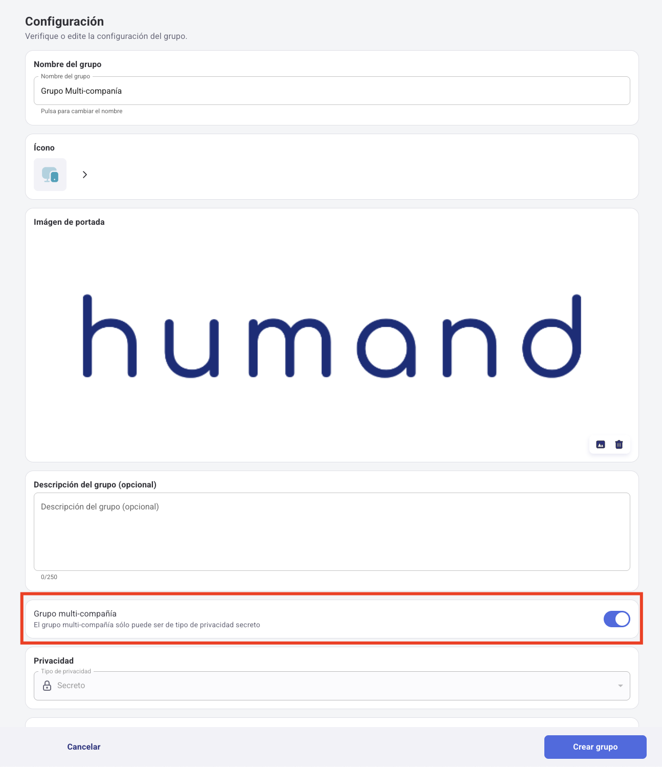 Pantalla de configuraciones
