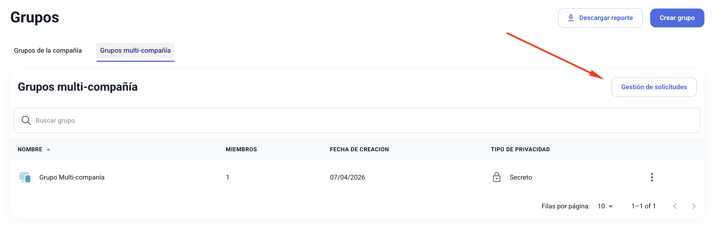 Pantalla de configuraciones