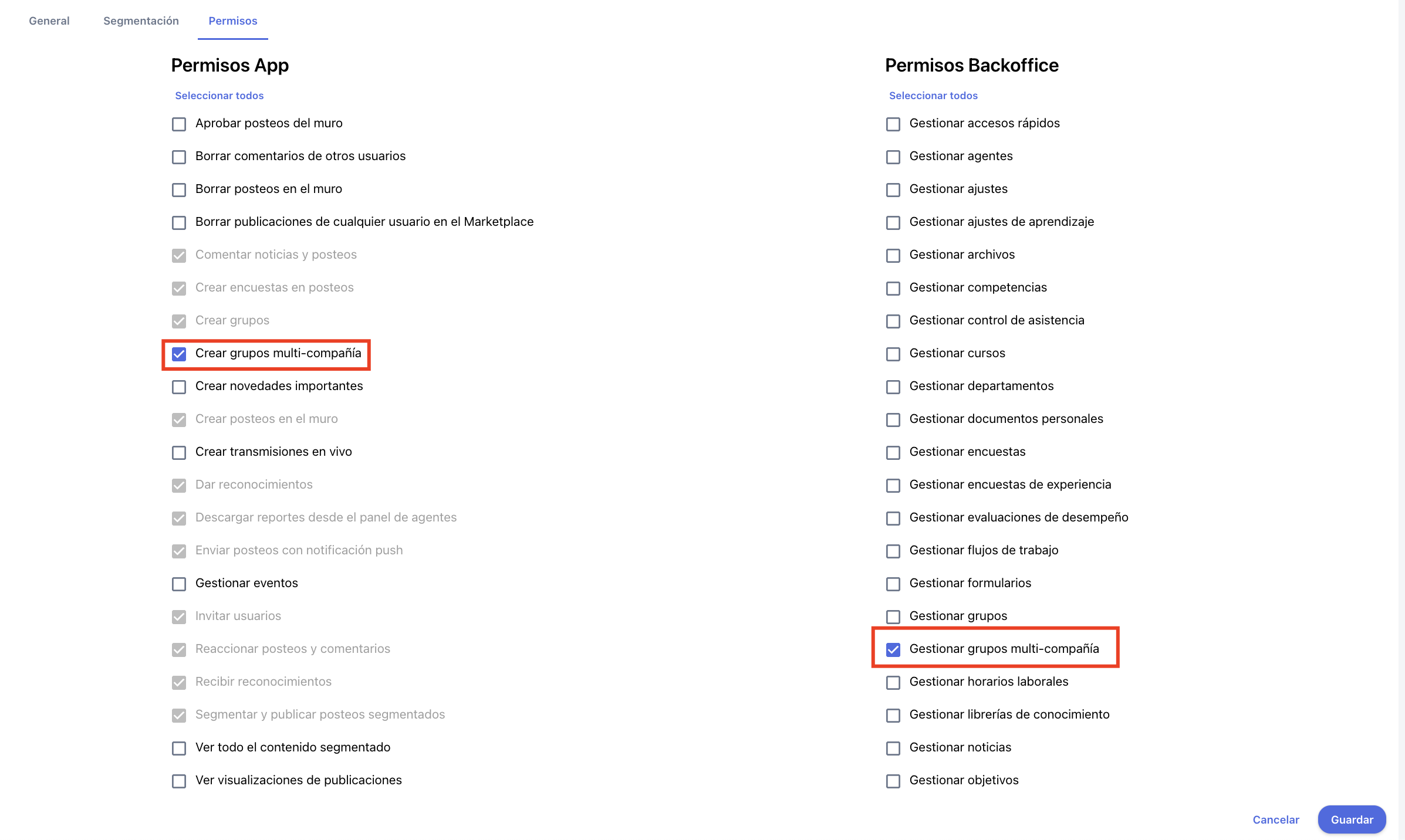 Pantalla de configuraciones