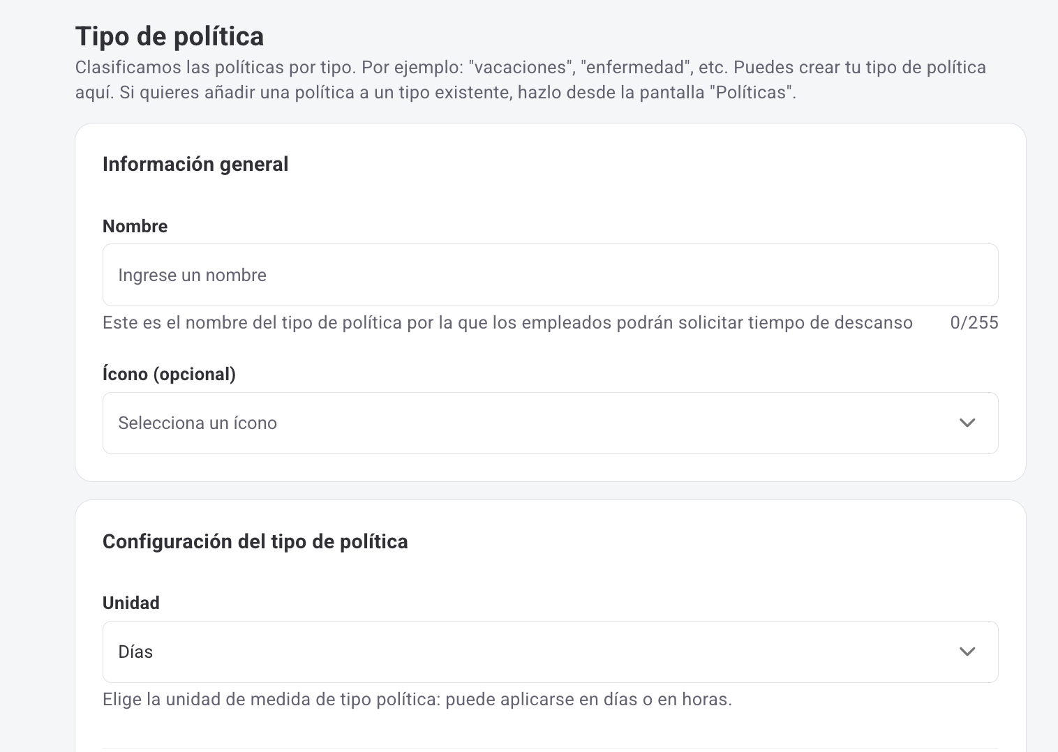 Pantalla de configuraciones