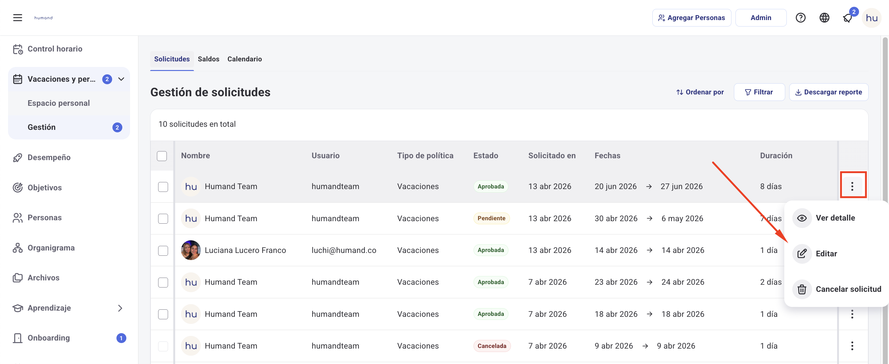 Pantalla de Configuración