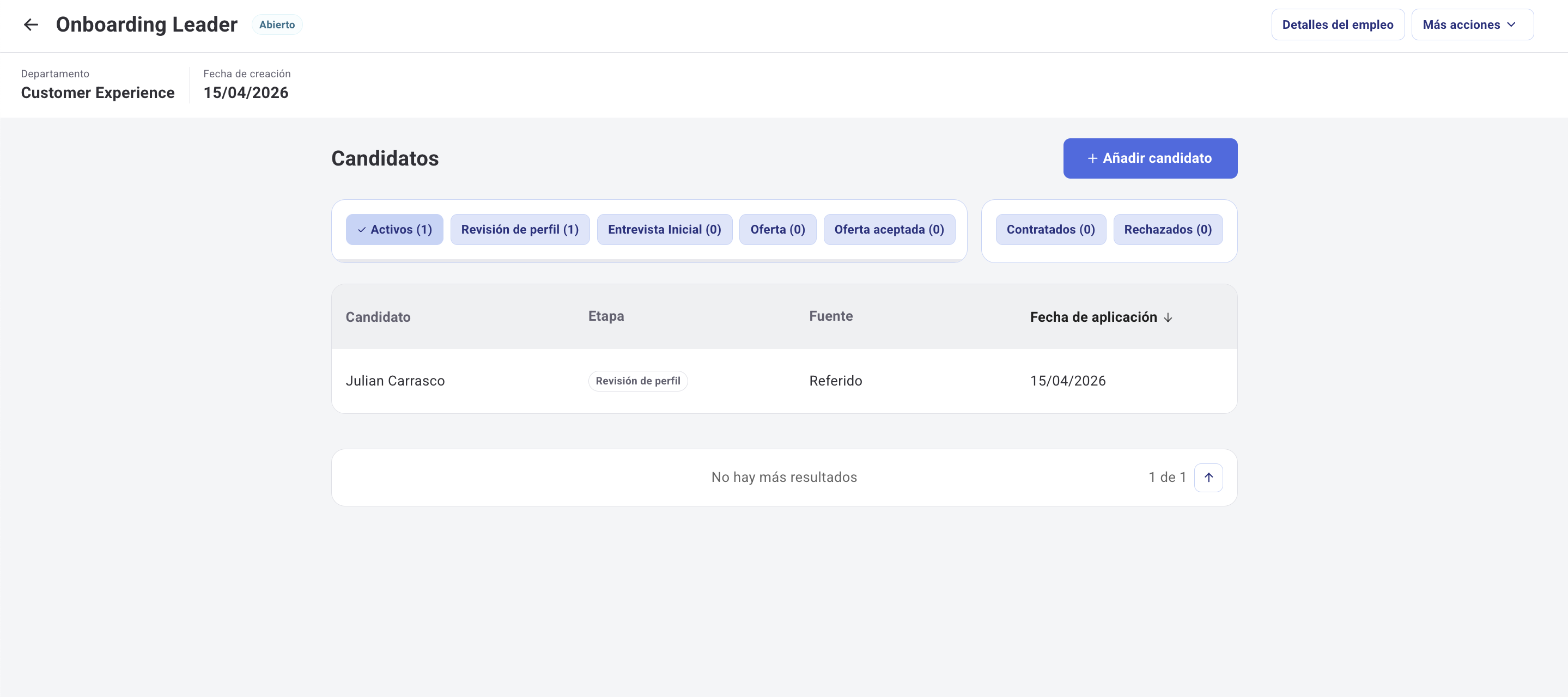 Menú de más acciones con la opción Abrir seleccionada