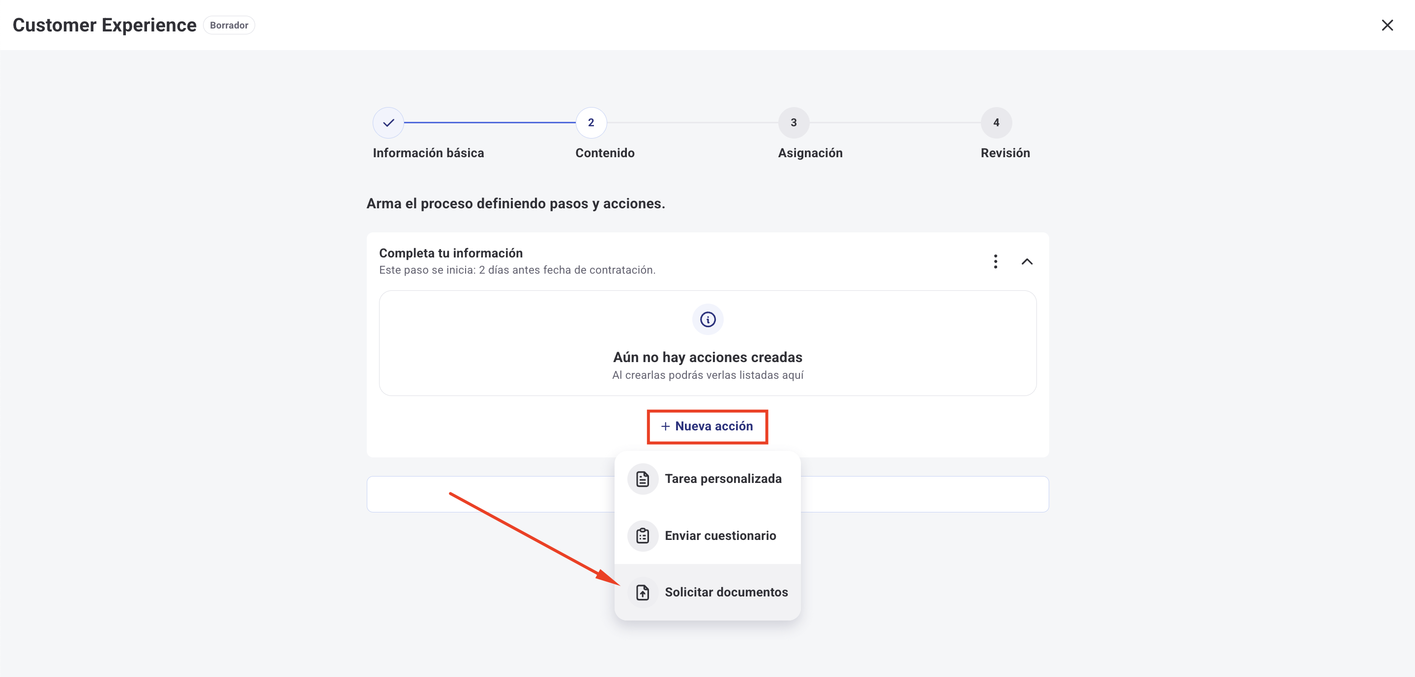 Pantalla de Configuración general al crear un empleo