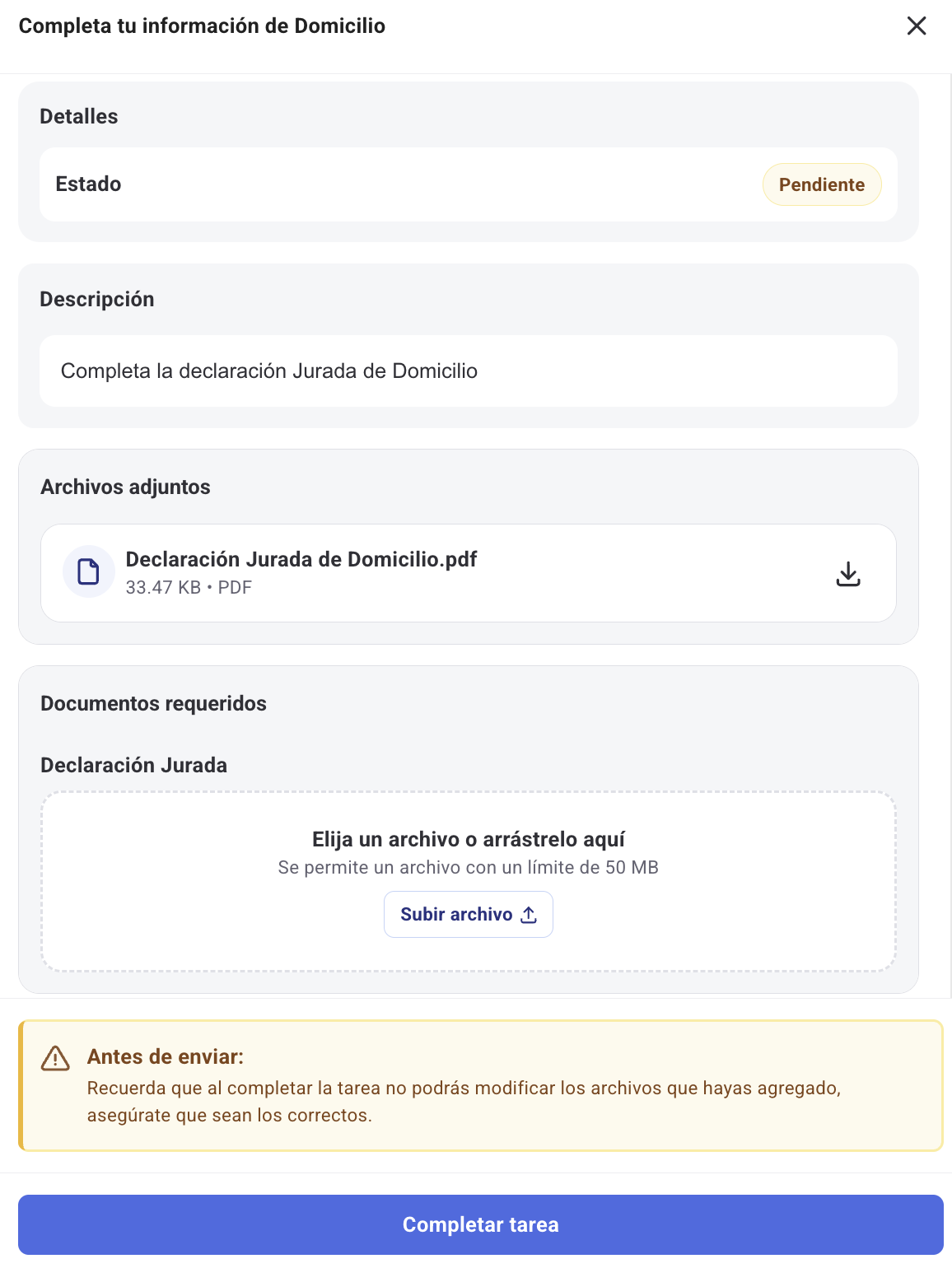 Pantalla de Configuración general al crear un empleo