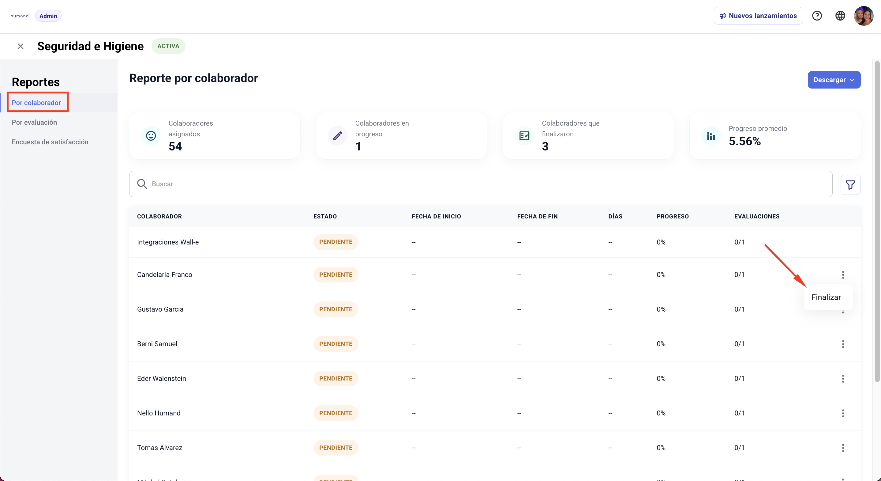 Pantalla de configuración