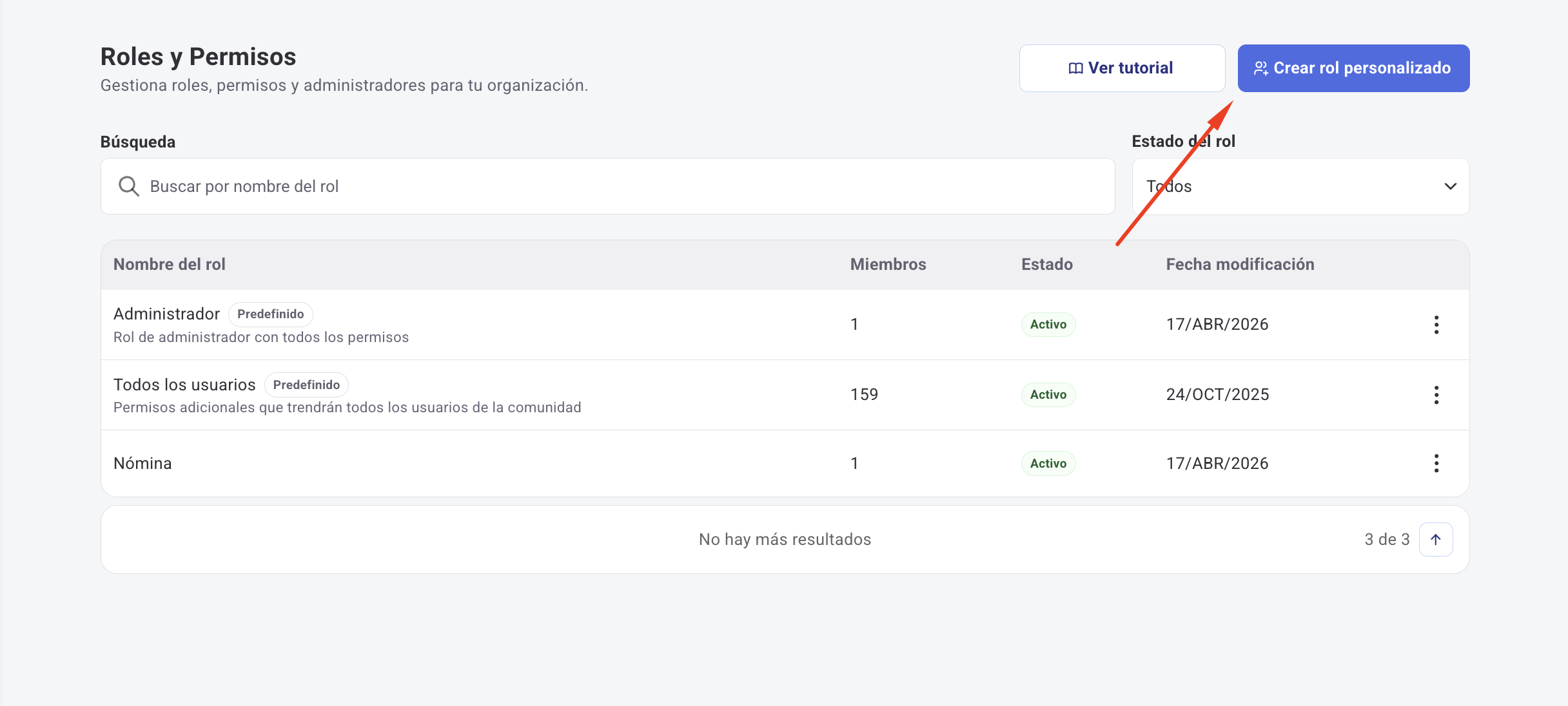 Configuración de alcance específico en un permiso dentro de un rol