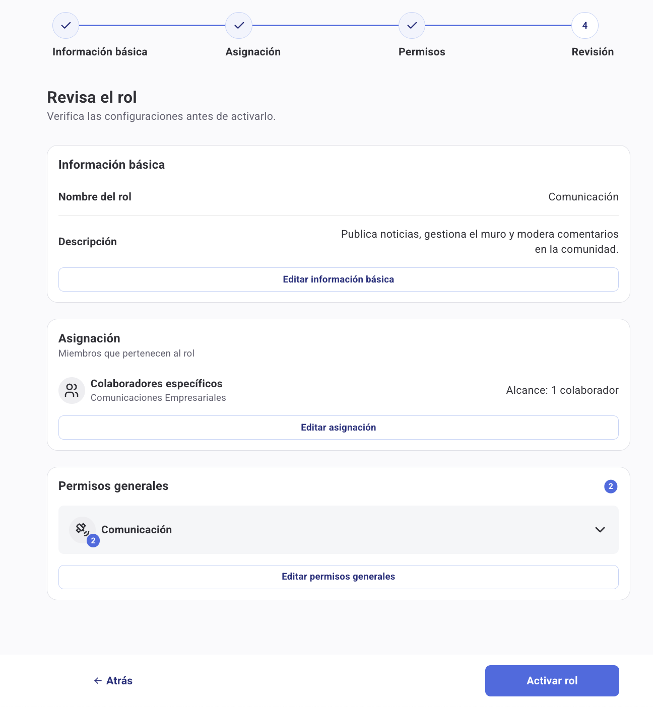 Paso 4 — Revisión y activación del rol
