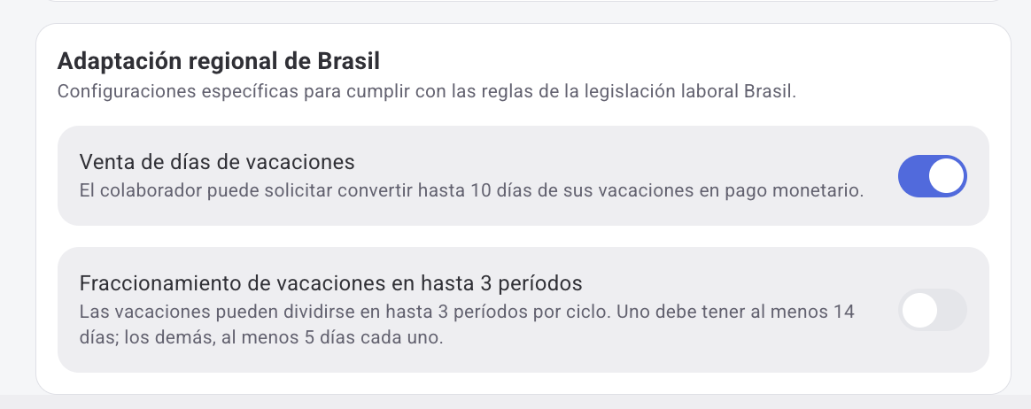 Split vacation request form for Brazil