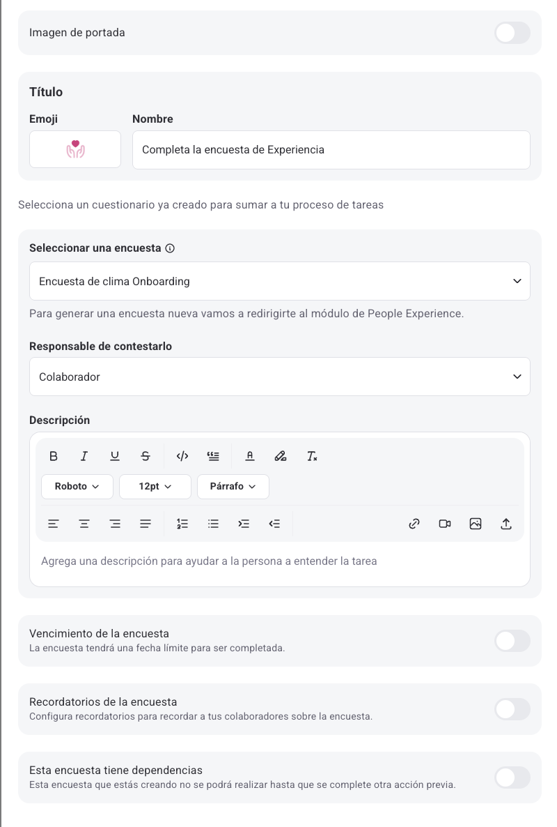 Configuração do passo de inquérito num fluxo de Onboarding
