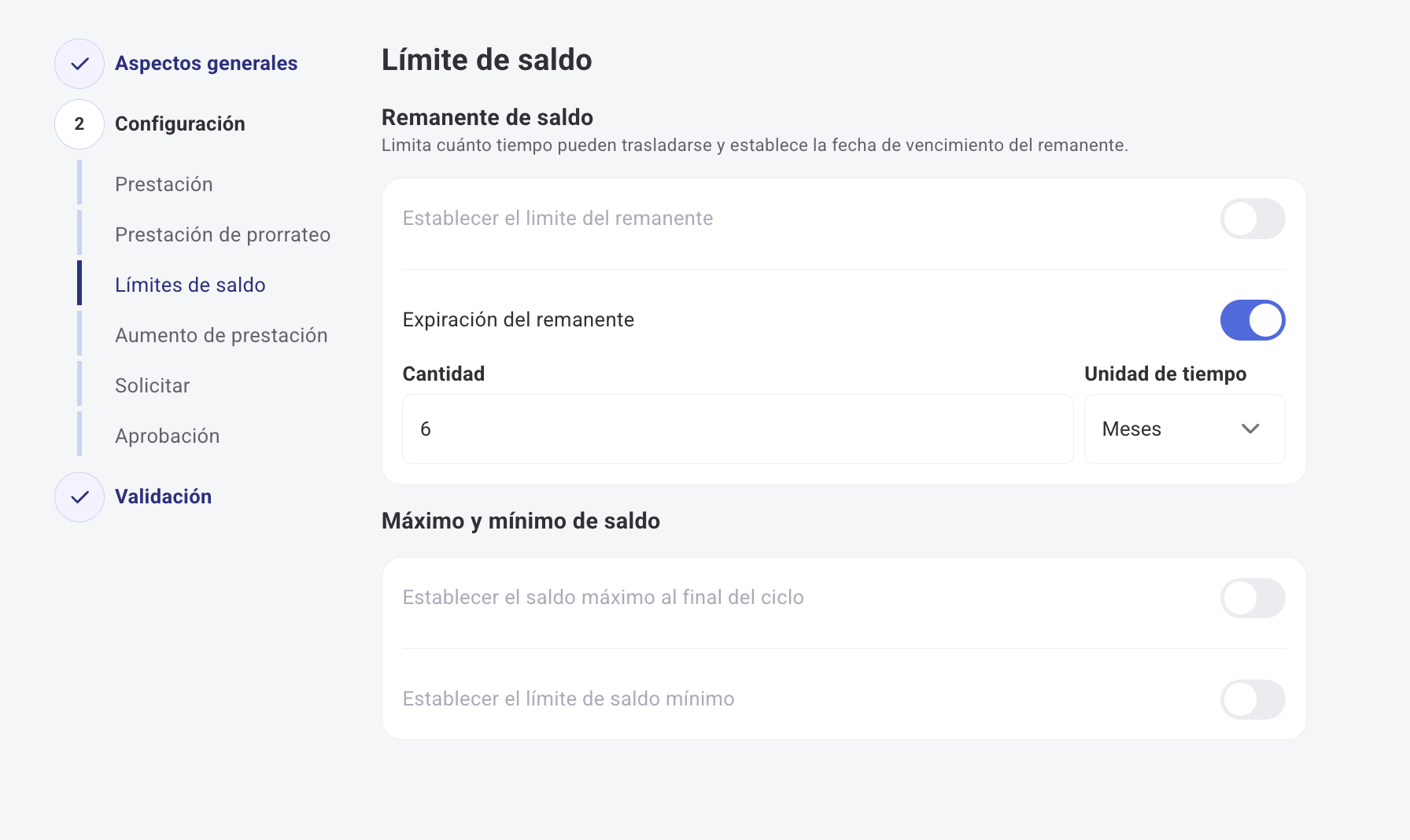 Carryover expiration setting in a policy