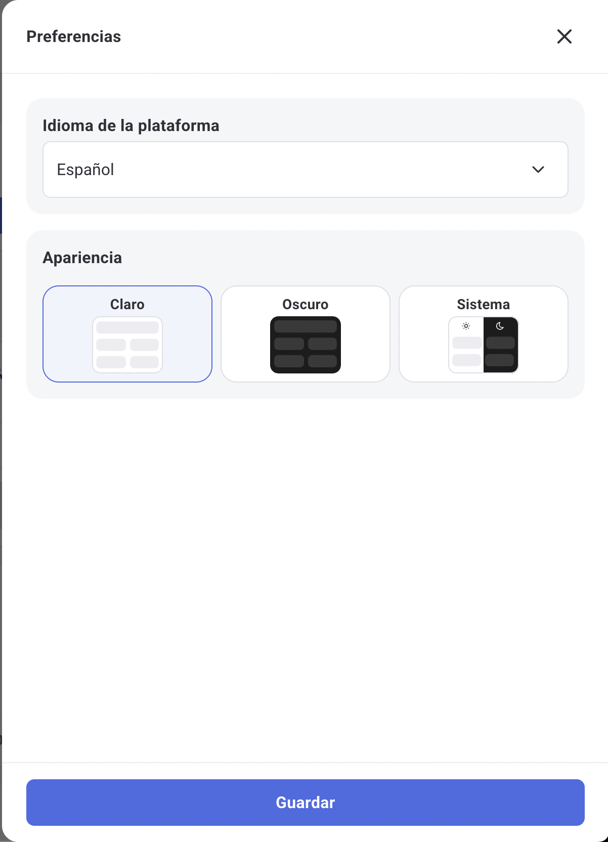Seletor de modo de aparência no Humand Web