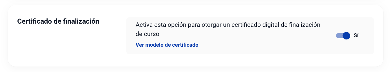 Completion certificate option in course settings