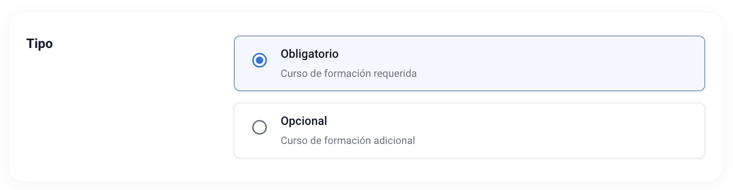 Seletor de tipo de curso: obrigatório ou opcional