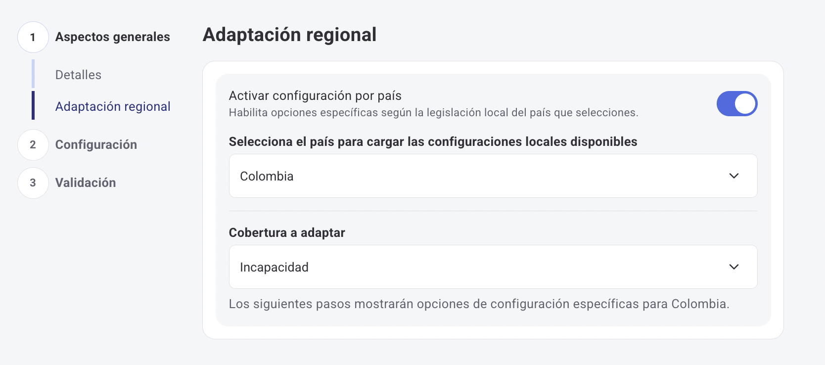 Toggle de códigos de incapacidad en la configuración de la política