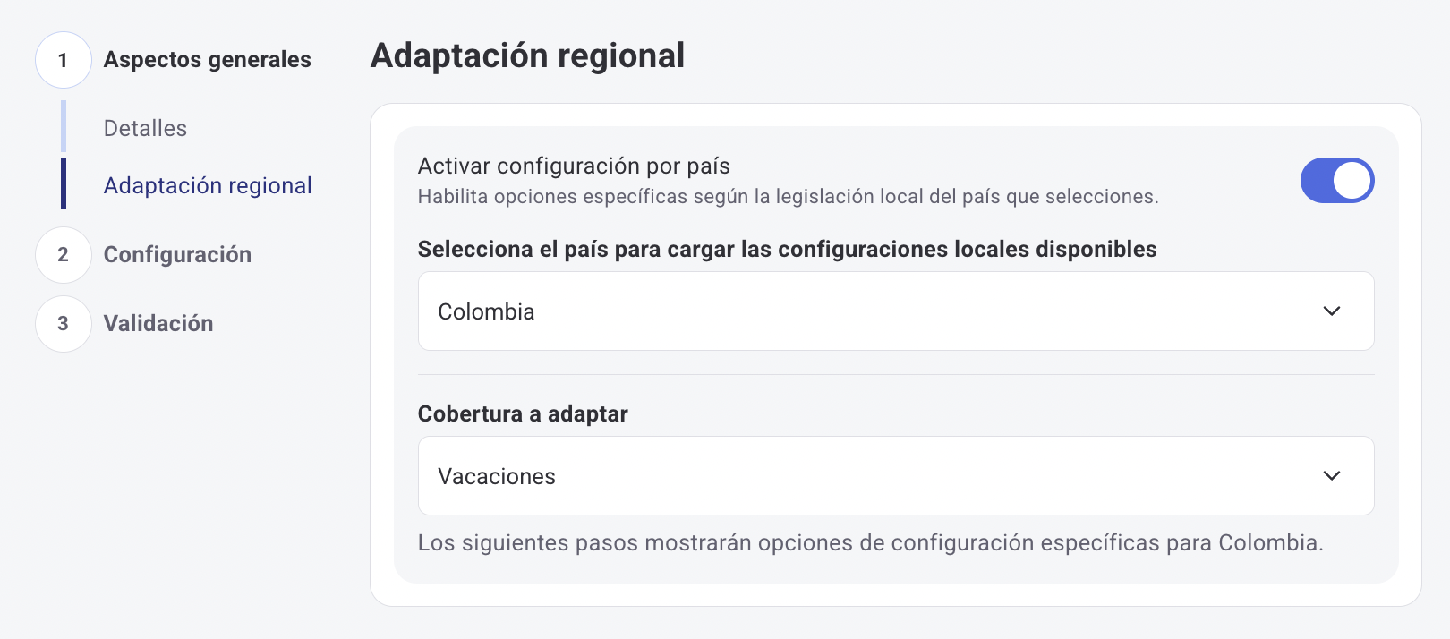 Habilitação de Colombia en configuración regional