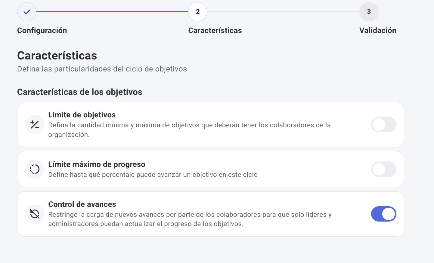 Maximum progress setting in a goal cycle
