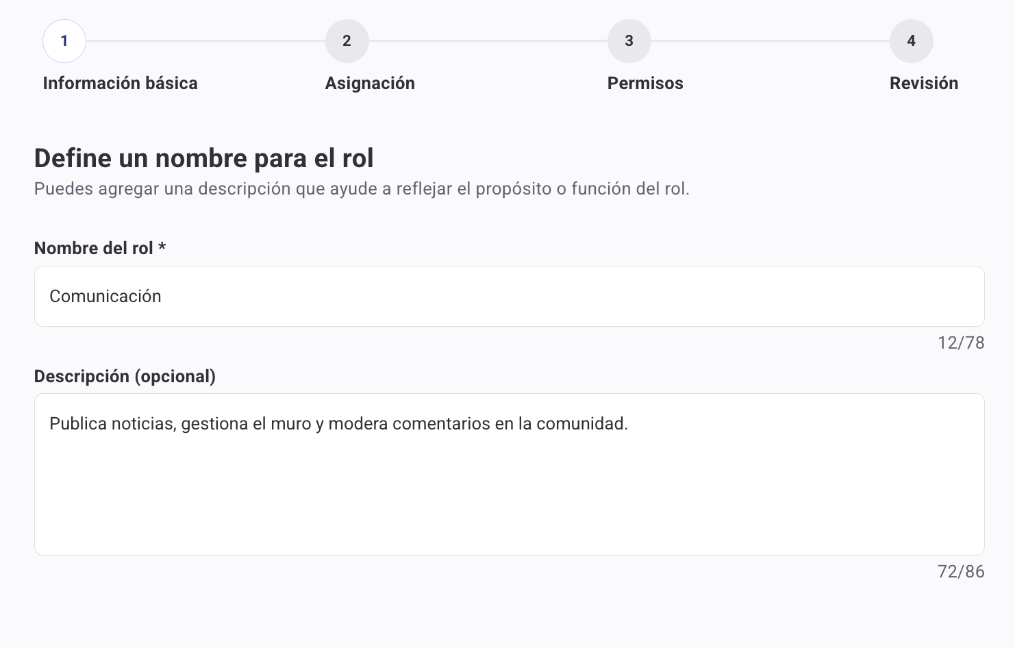Step 1 — Role name and description