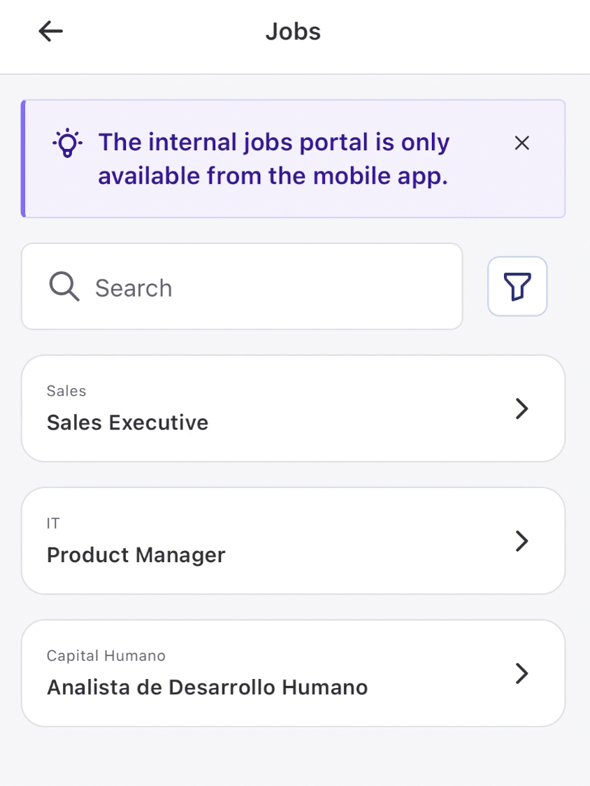Vista de postulación en la Mini App Empleos