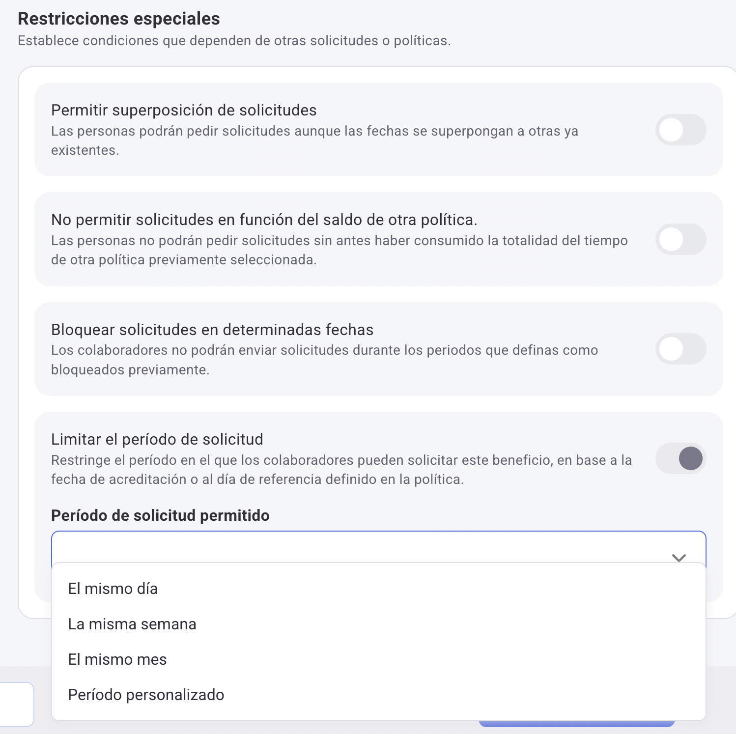 Configuração do período de pedido para política de aniversário