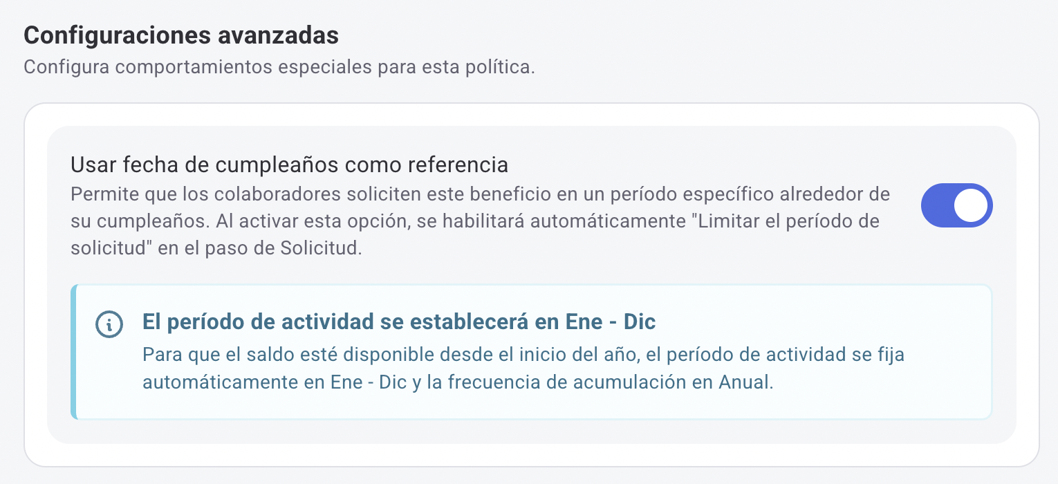 Birthday toggle in Advanced policy settings
