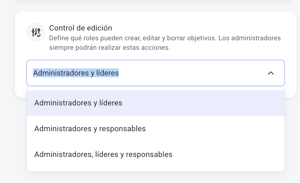 Opciones de restricción de edición de objetivos