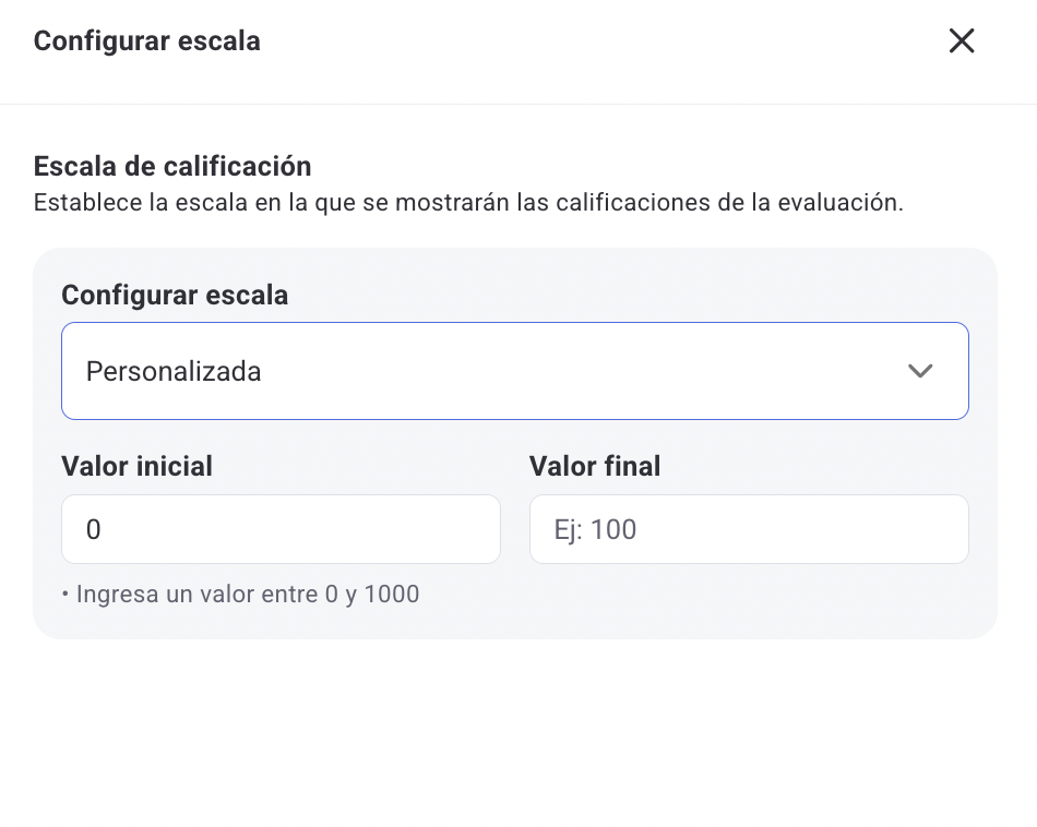 Starting and ending value fields for the custom scale