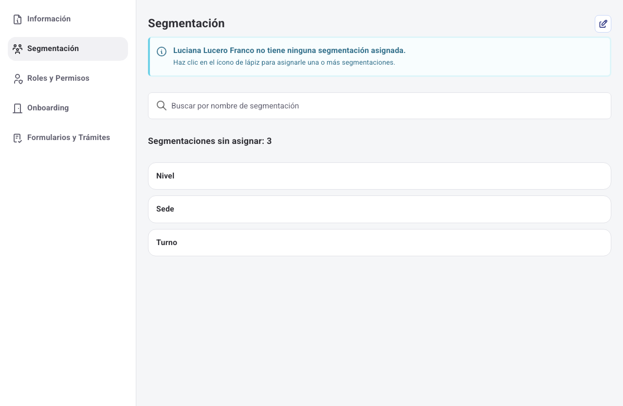 Pestaña Segmentación del perfil del colaborador