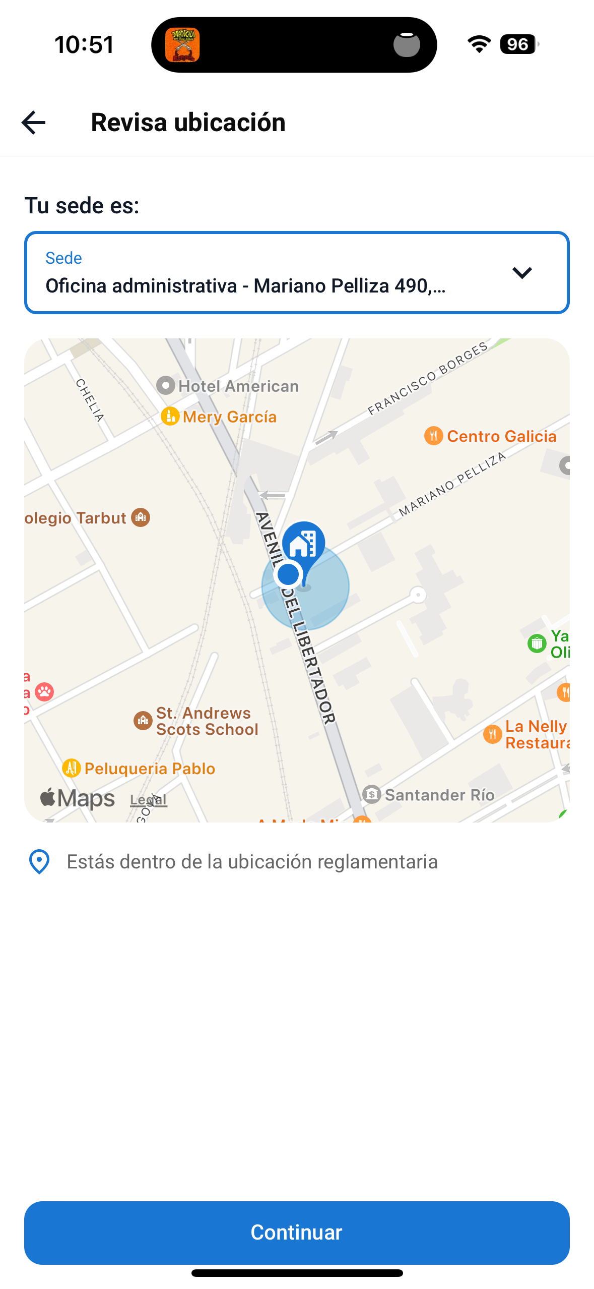 Location selection before starting shift in Humand App
