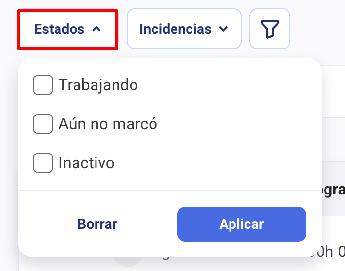 Filtro por estado en registros horarios