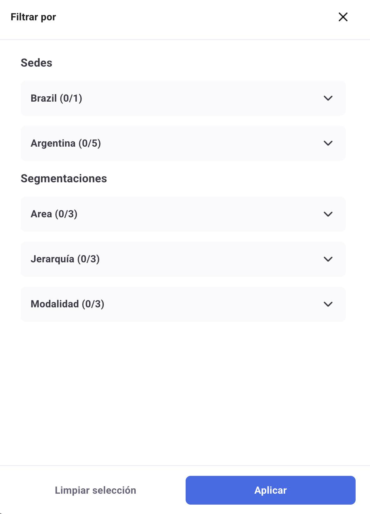 Filtro por sedes y segmentaciones en Control Horario