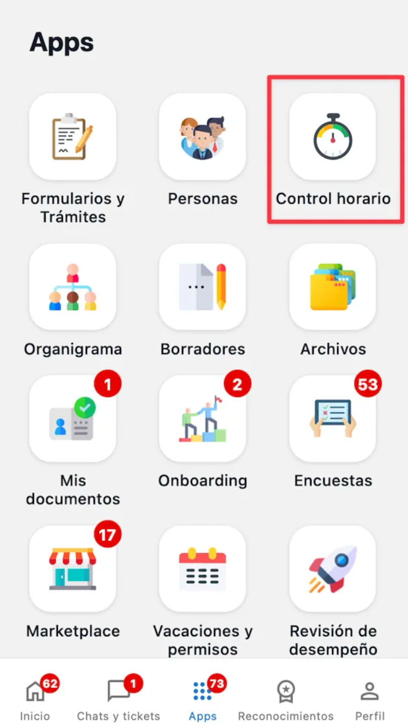 Vista mobile de registros del equipo — horas trabajadas e incidencias