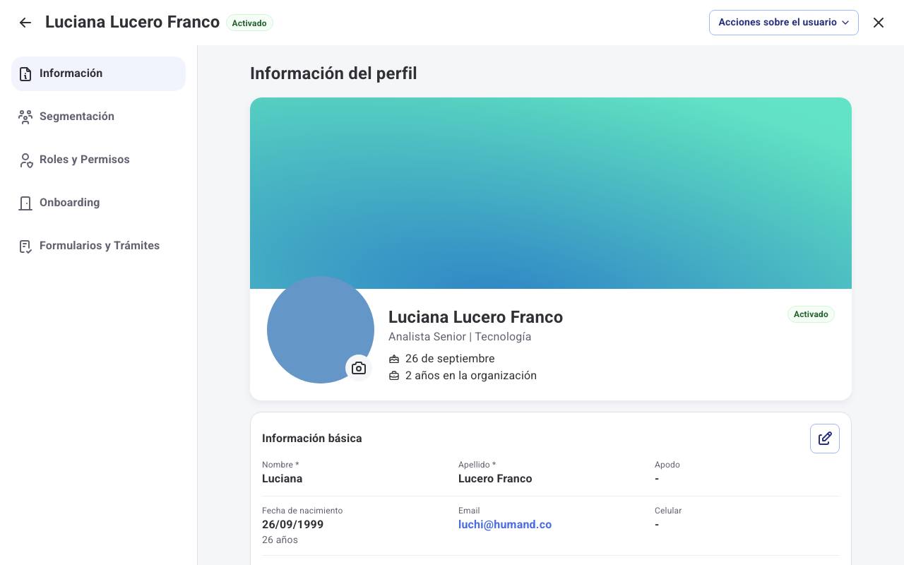 Foto de perfil no dossier digital com opções disponíveis
