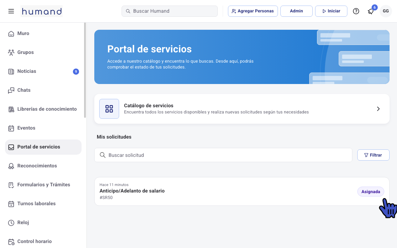 Listado de Mis solicitudes en el Portal de servicios