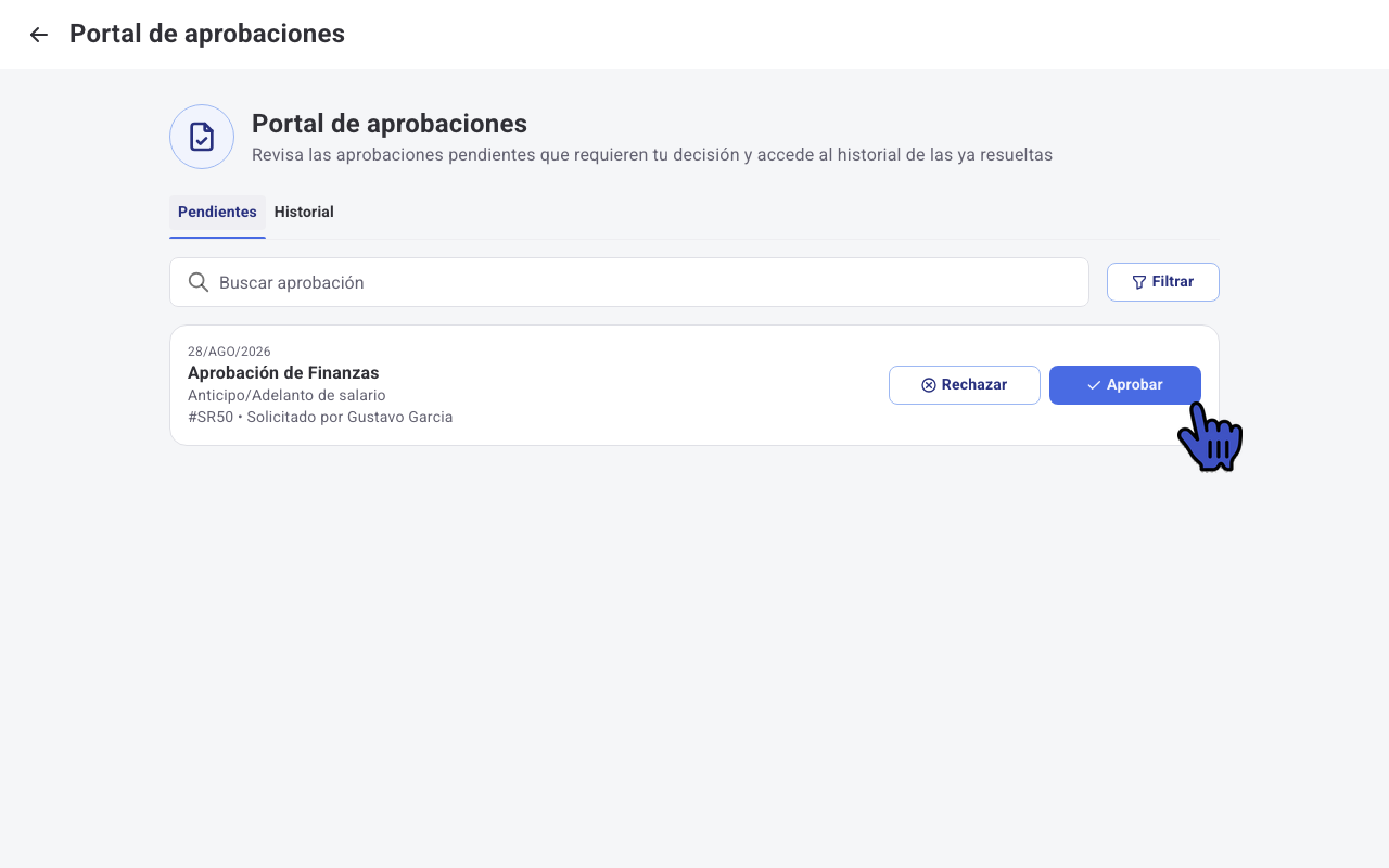 Listado de aprobaciones pendientes en el Portal de aprobaciones