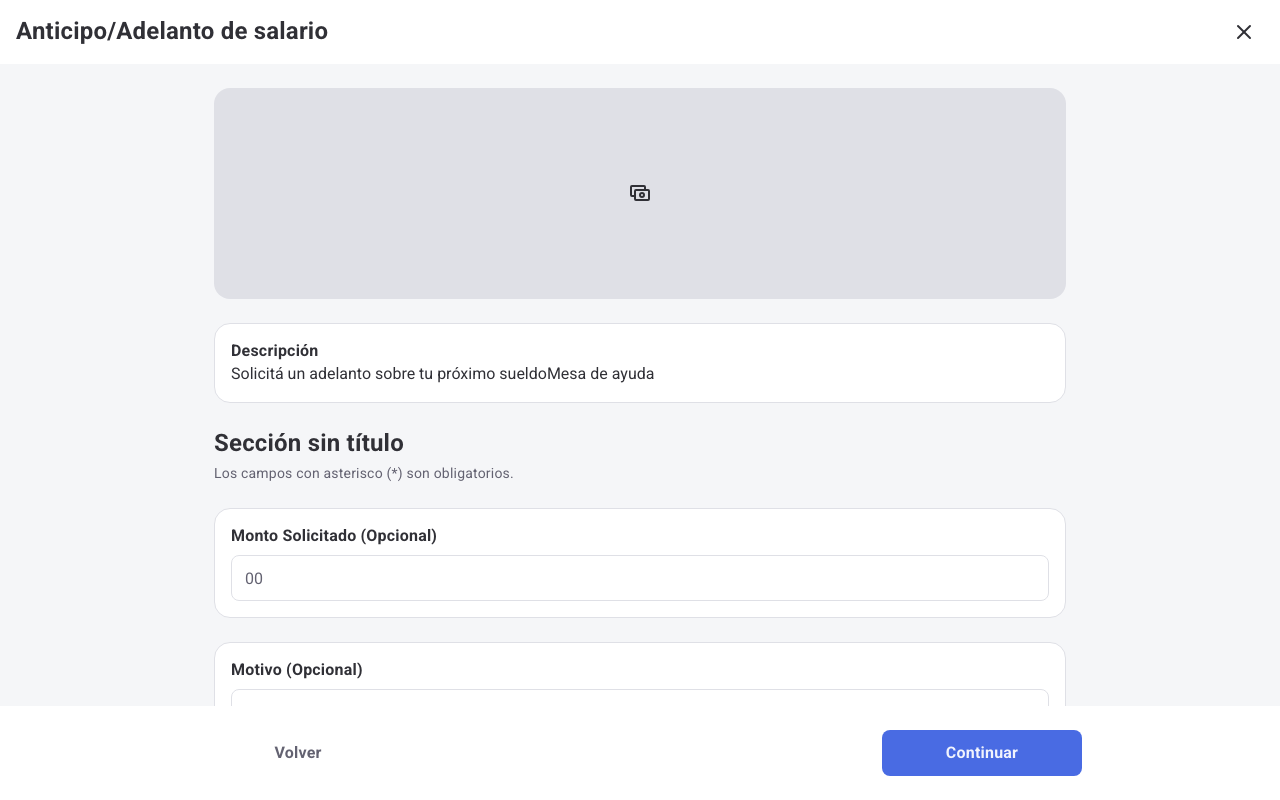 Formulario de un servicio para iniciar la solicitud