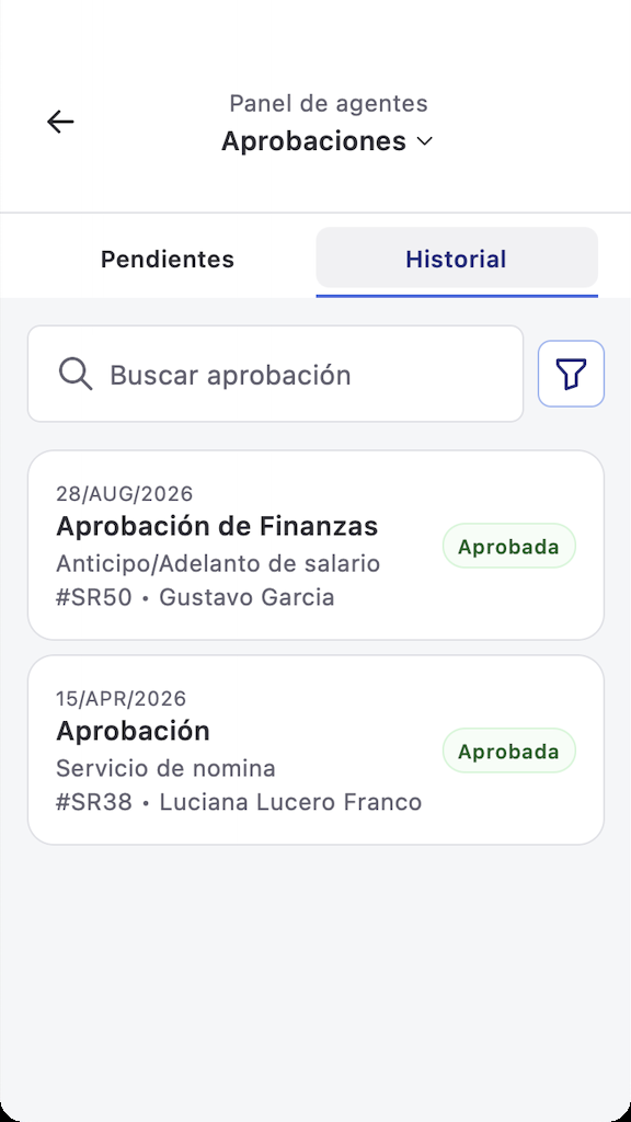 Portal de aprobaciones en la app