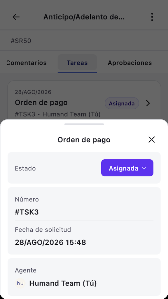 Detalle de una tarea en la app