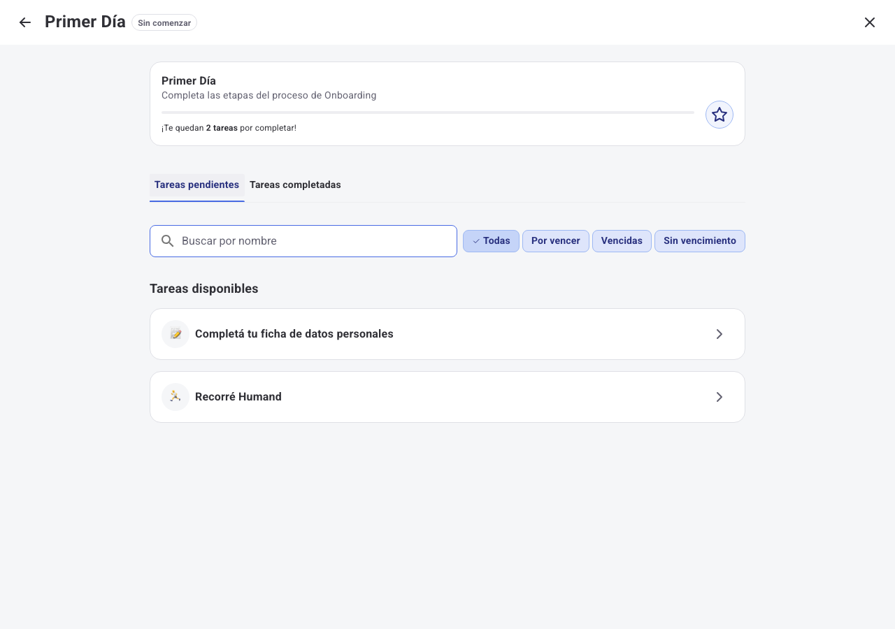 Lista de tarefas pendentes dentro de um passo do processo de Onboarding