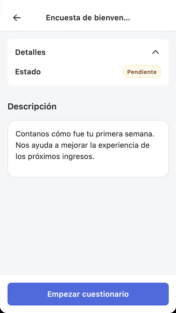 Detalhe de uma tarefa do tipo Questionário na app