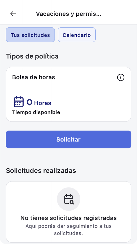 Tarjeta Bolsa de horas dentro de Tipos de política en Vacaciones y permisos